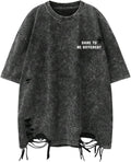 Men's Ripped Distressed Graphic Tees Short Sleeve Crew Neck Letter T Shirts Washed Streetwear