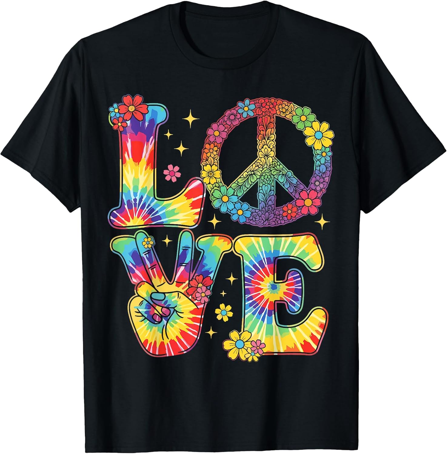 Tie Dye Love Peace Sign Retro Hippie T-Shirt