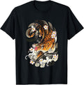 Vintage Japanese Tiger Traditional Asian Cherry Blossom Art T-Shirt Small