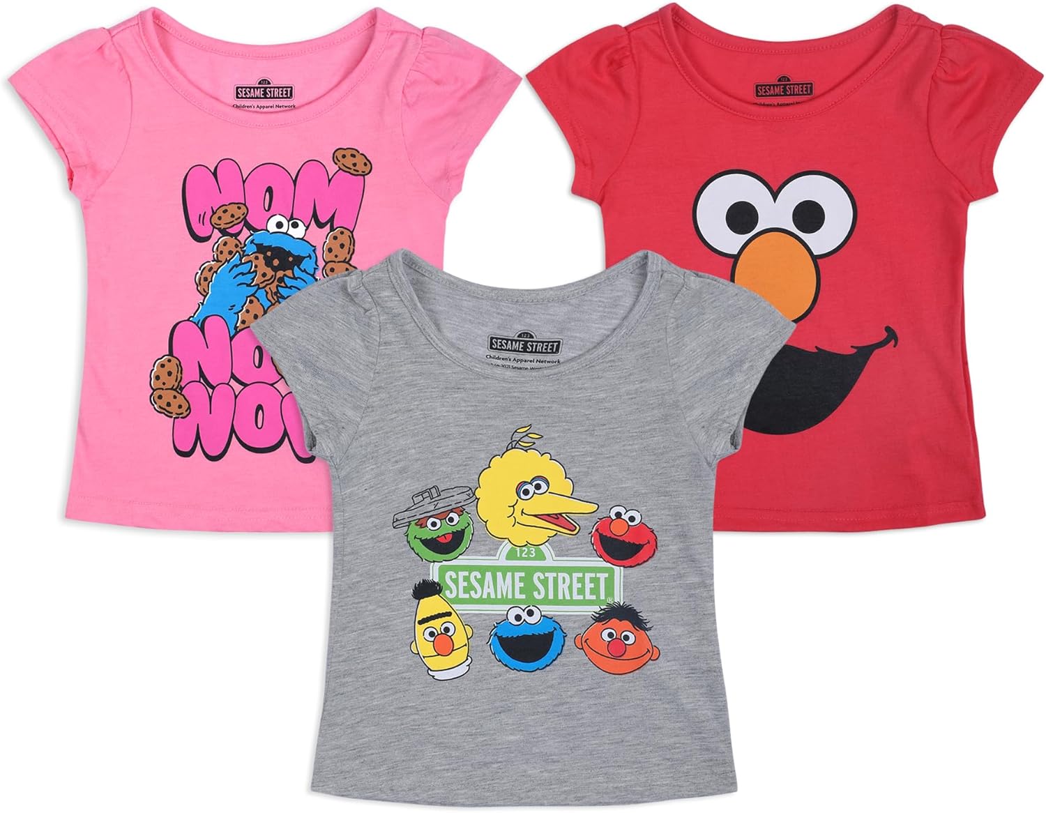 Elmo Girls 3 Pack Short Sleeve T-Shirt for Infant and Toddlers
