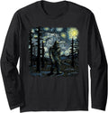 Bigfoot Starry Night Sasquatch Van Gogh Sky Painting Art Long Sleeve T-Shirt