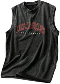 Men's Letter Graphic Tank Top Vintage Washed Sleeveless Crew Neck Top Streetwear