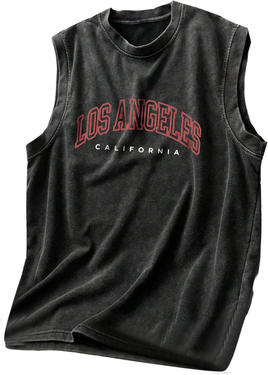 Men's Letter Graphic Tank Top Vintage Washed Sleeveless Crew Neck Top Streetwear