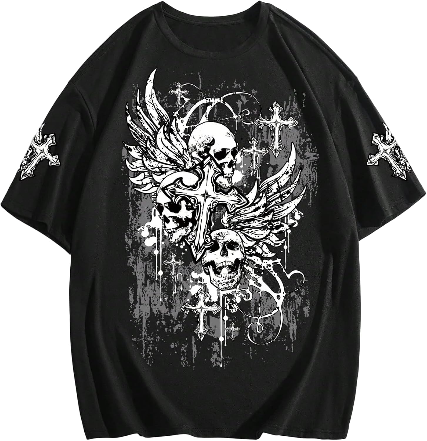 Men's Gothic Graphic Tops Y2K Cross Print Short Sleeve Crewneck Christian Tshirt