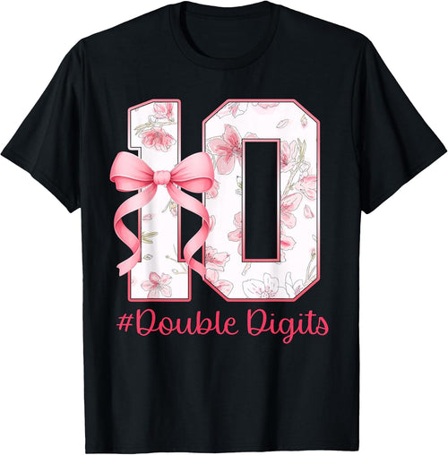 10th Birthday Girl Pink Coquette Bow 10 Year Old Aesthetic T-Shirt