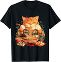 Japanese Art Ramen Cat Ninja Ukiyo-e Anime Style Samurai Cat T-Shirt