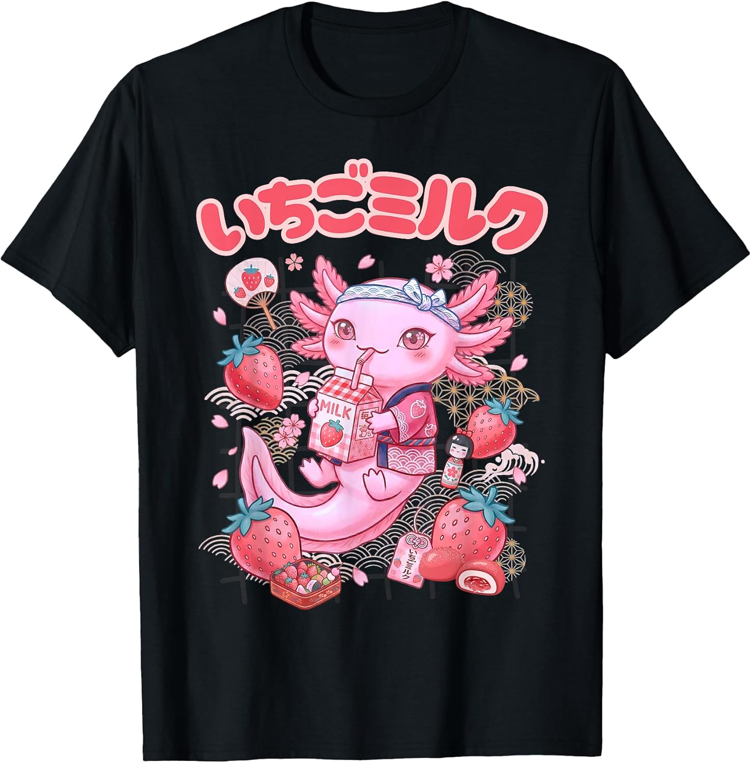 Kawaii Anime Axolotl & Japanese Strawberry Milk Co