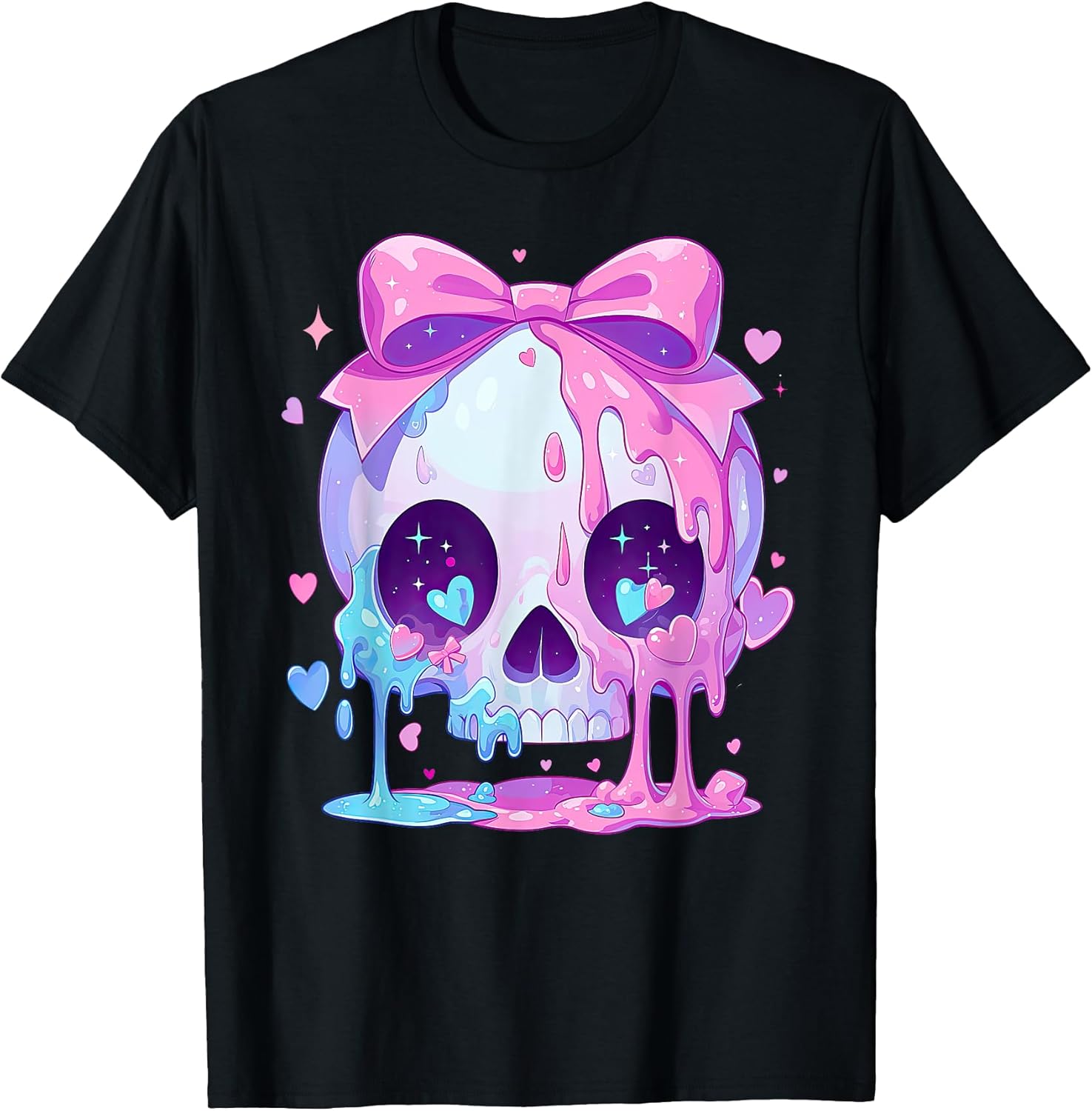 Kawaii Pastel Goth Creepy Cute Melty Pink Skull T-Shirt