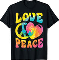 Hippie Women Men Love Peace Sign Heart Tie Dye Retro Groovy T-Shirt