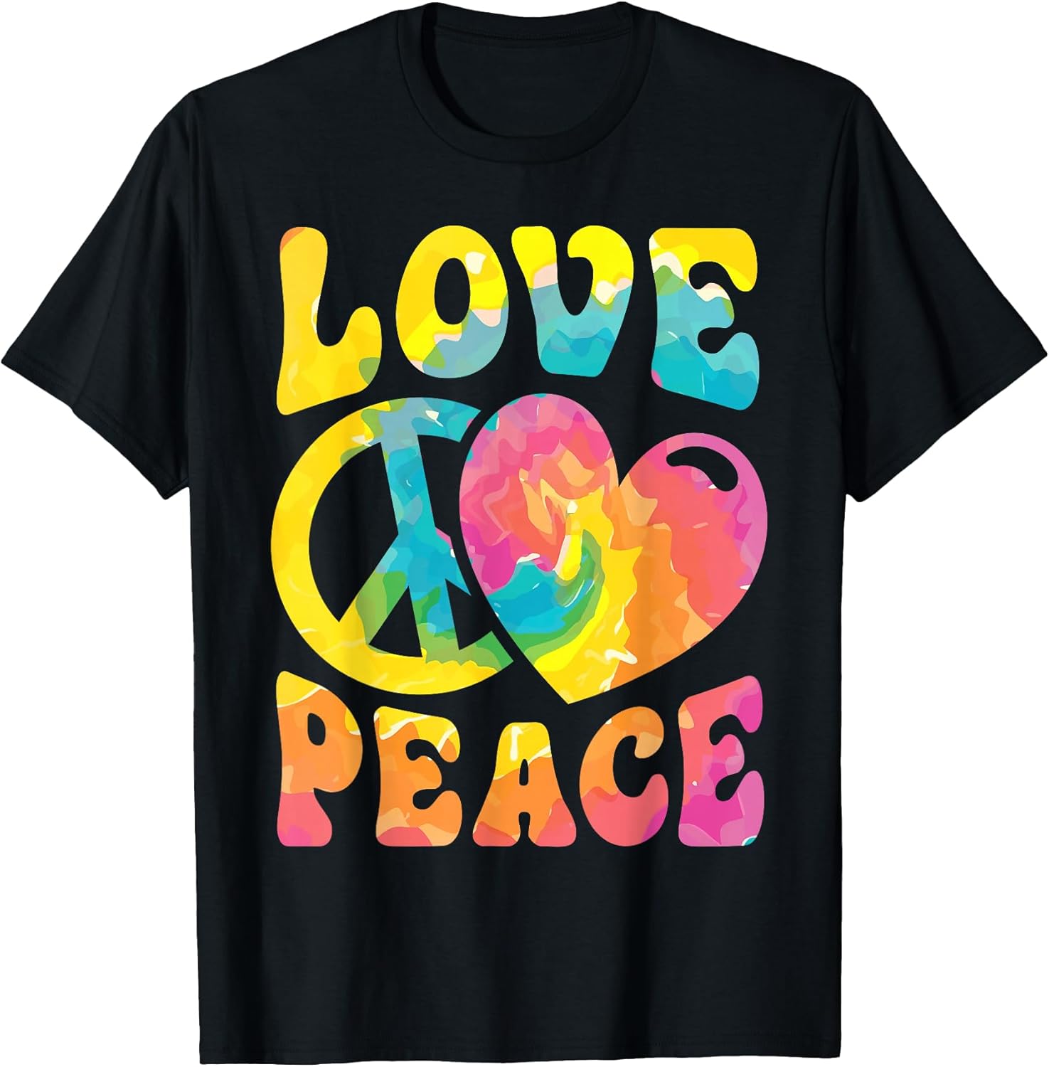 Hippie Women Men Love Peace Sign Heart Tie Dye Retro Groovy T-Shirt