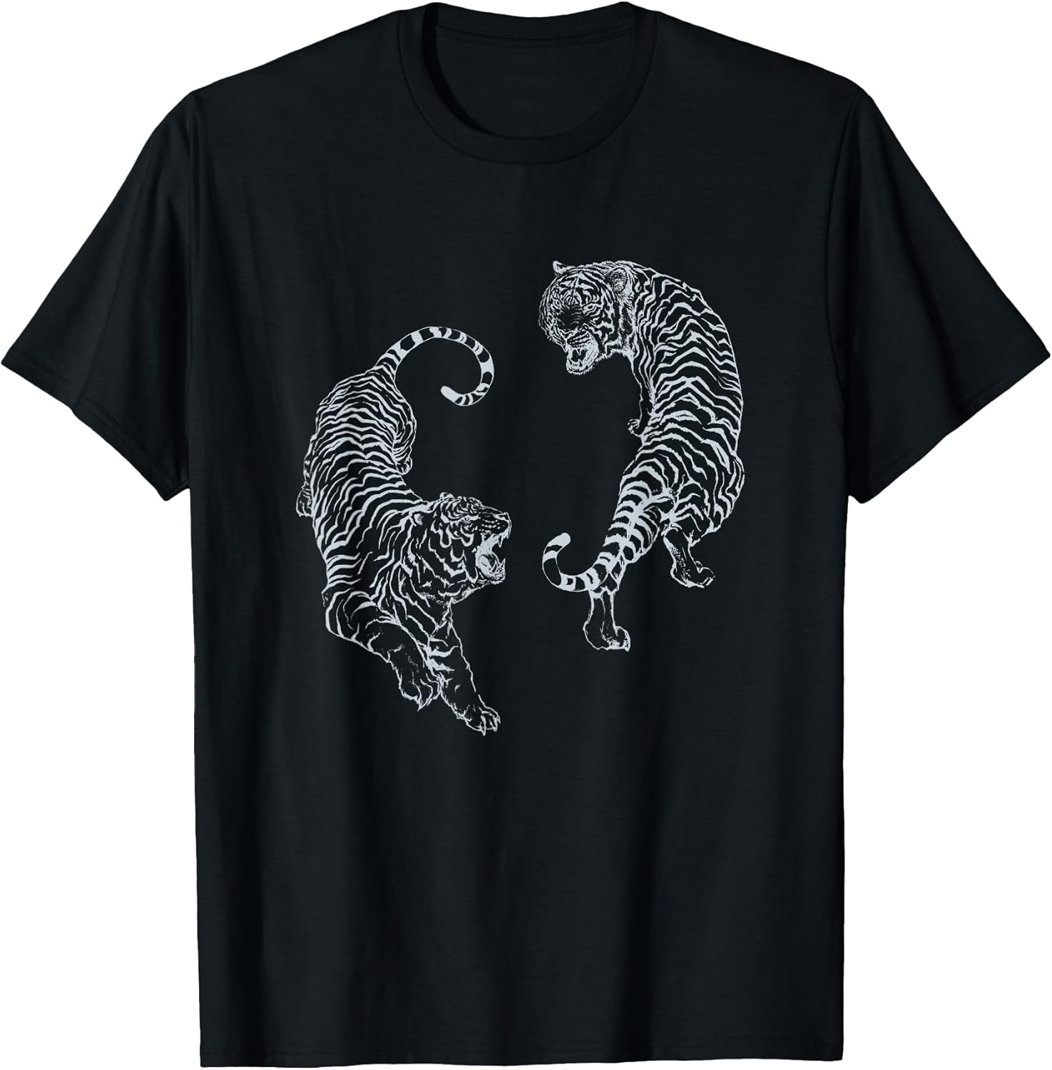 Vintage Tiger Aesthetic Tattoo Art Twin Tigers T-Shirt