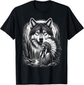 Native American Indian and Wolf Feathers Chief Art T-Shirt