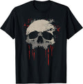 Distressed Grunge Gray Skull With Red Streaks Leaks T-Shirt
