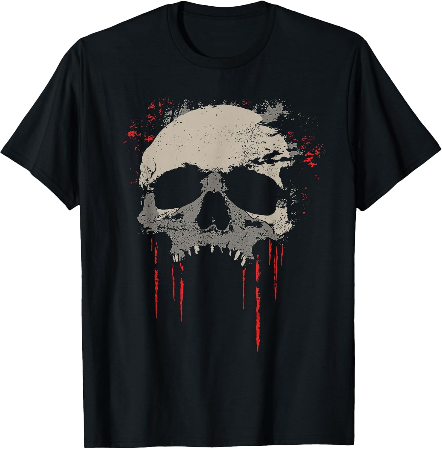 Distressed Grunge Gray Skull With Red Streaks Leaks T-Shirt