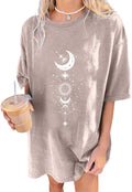 Women's Casual Oversized T Shirt Short Sleeve Graphic Tee Letter Sun Moon Shirts, Powder Blue