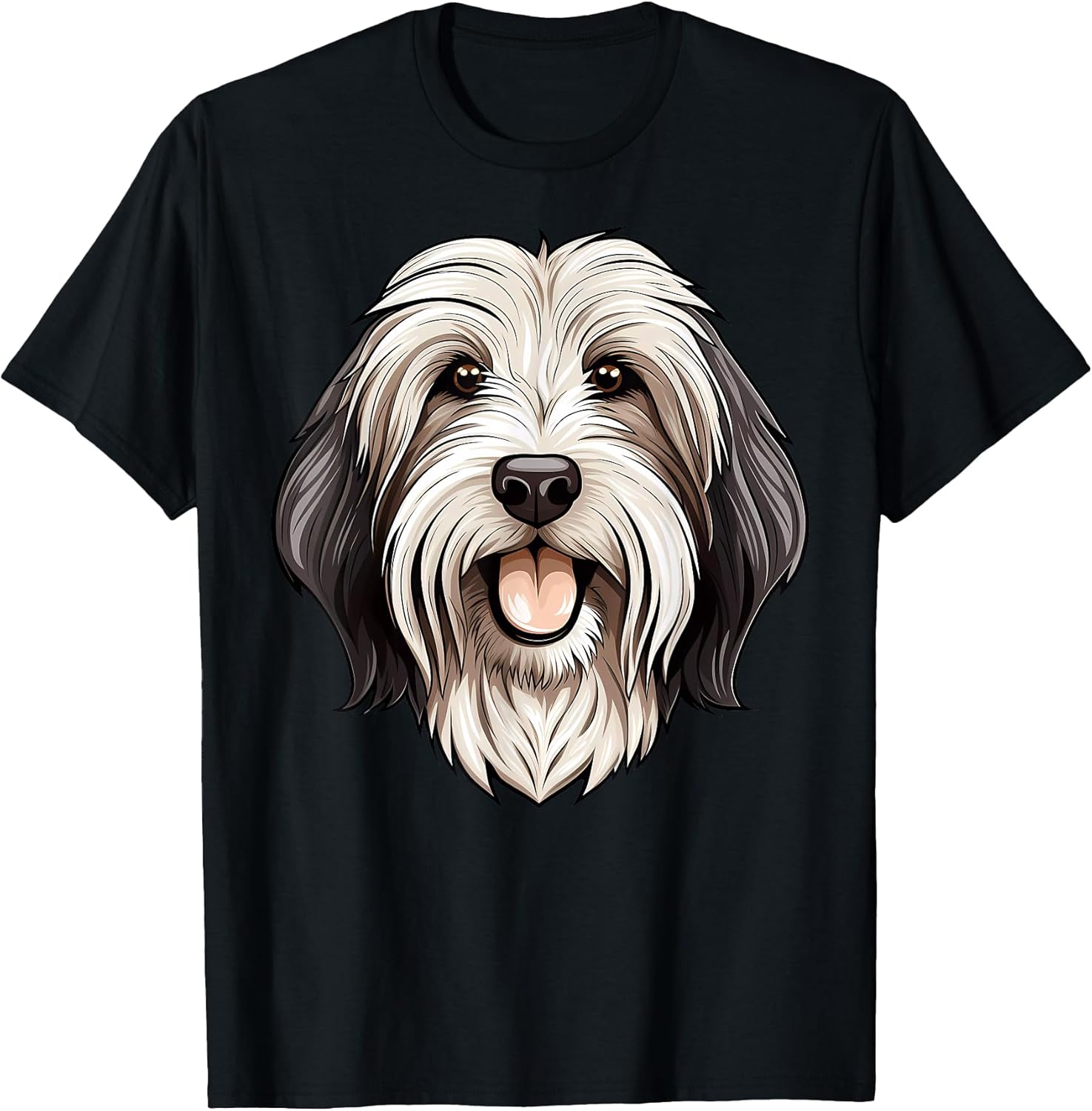 Cute Bearded Collie Face Cartoon Puppy Dog Lover T-Shirt