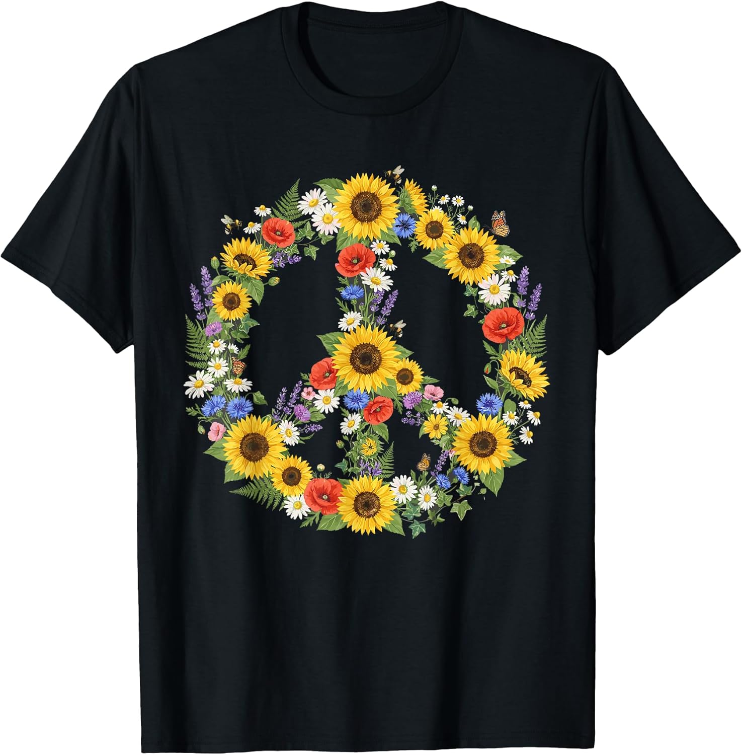 Hippie Peace Sign 60s 70s Retro Groovy Flowers Floral T-Shirt