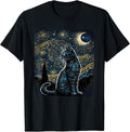 Starry Night Cat Van Gogh Cat Lover Gifts Cat Mom, Cat Dad T-Shirt