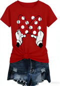 Women's Retro Polka Dot Bow & Gloves Graphic Tee Vintage Cartoon Print T-Shirt for Theme Park Vacation Top