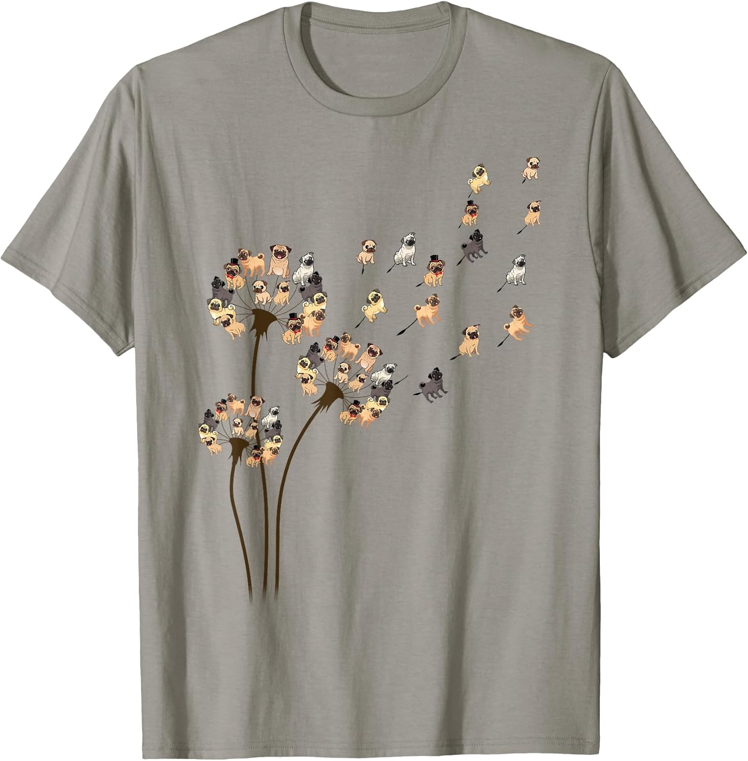 Flower Pug Dogs Dandelion Funny Animal Lovers Tees Men Women T-Shirt Small
