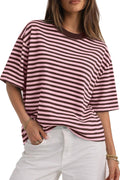 Womens Oversized Striped T Shirts Short Sleeve Fashion 2026 Casual Crewneck Summer Y2K Clothes
