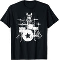 Punk Rockstar Kitten Kitty Cat Drummer Playing Drums Graphic T-Shirt Small