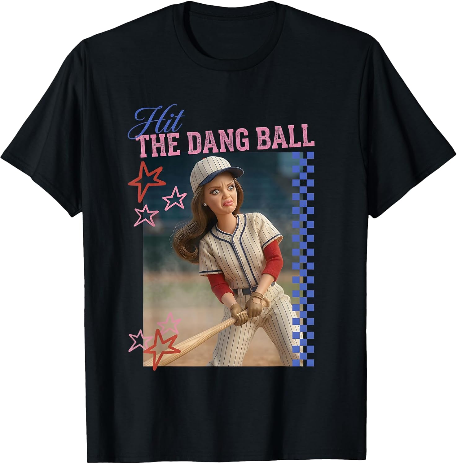 Hit The Dang Ball Funny Baseball Mom Softball Doll Face Meme T-Shirt
