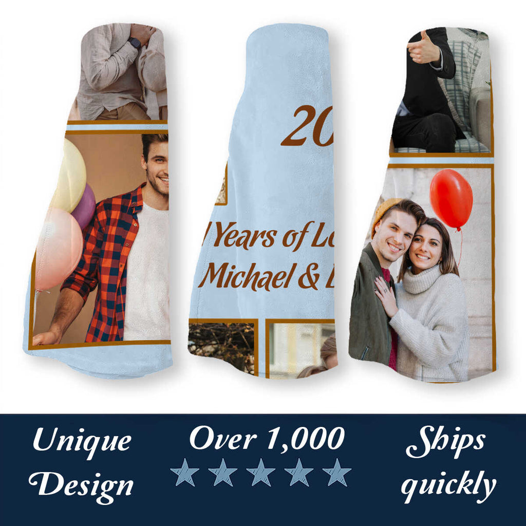 5th Anniversary Photo Blanket, Personalized Anniversary Gift, 5 Years of Marriage Couple Blanket, Custom Wedding Anniversary Keepsake