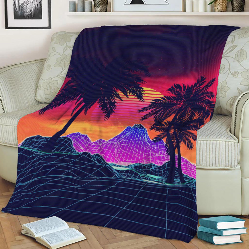 80s aesthetic landscape Fleece Throw Blanket