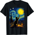 Funny Starry Night Cat Lover Graphic Tees