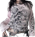 Women Y2K Fairy Grunge T Shirts Ribbed Knit Punk Gothic Slim Fit Long Sleeve Tee Top Vintage Graphic Print Pullover