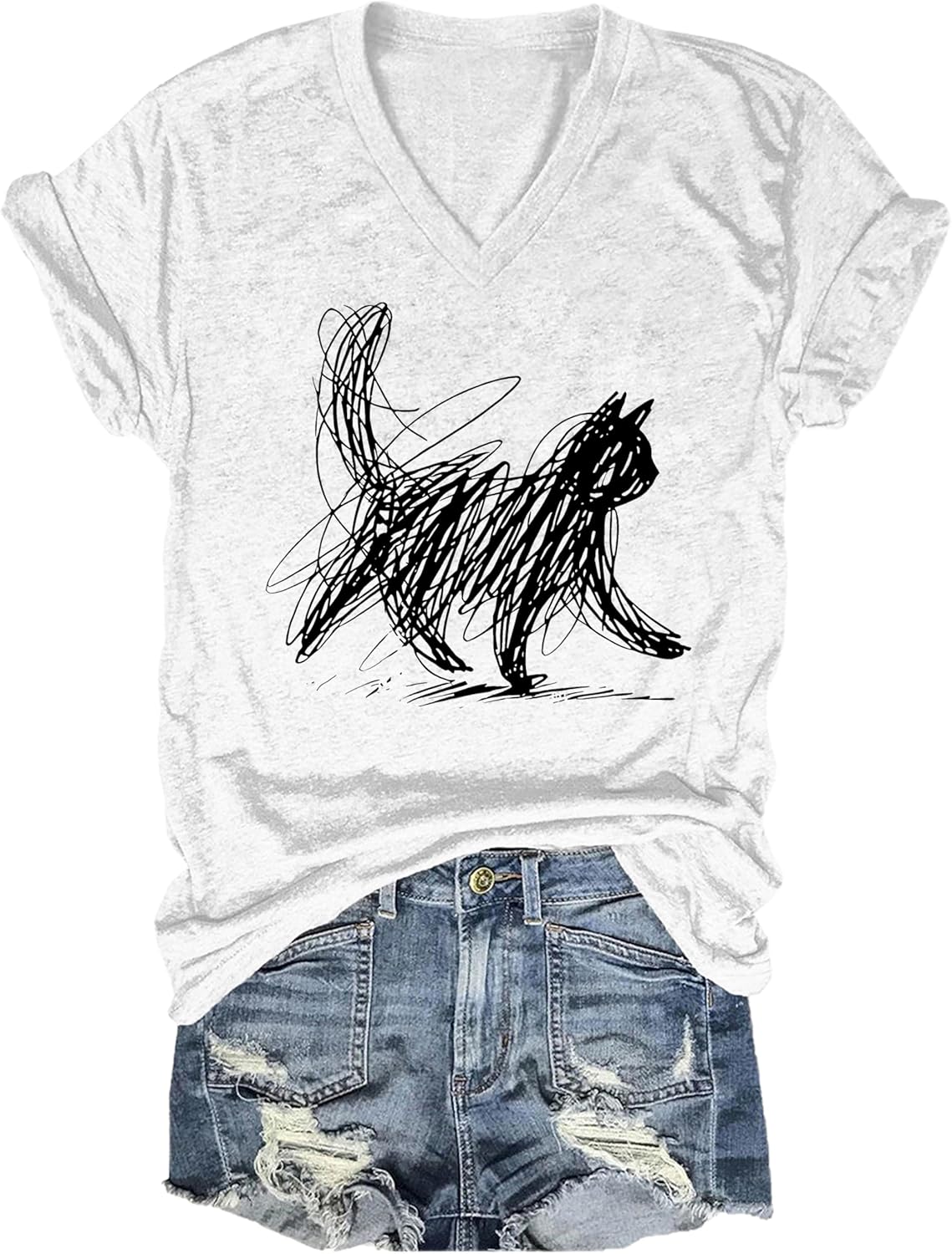 Minimalist Cat Art T-Shirt Funny Cat Shirt for Women Men Scribble Cats Shirt Cats Lover T-Shirt