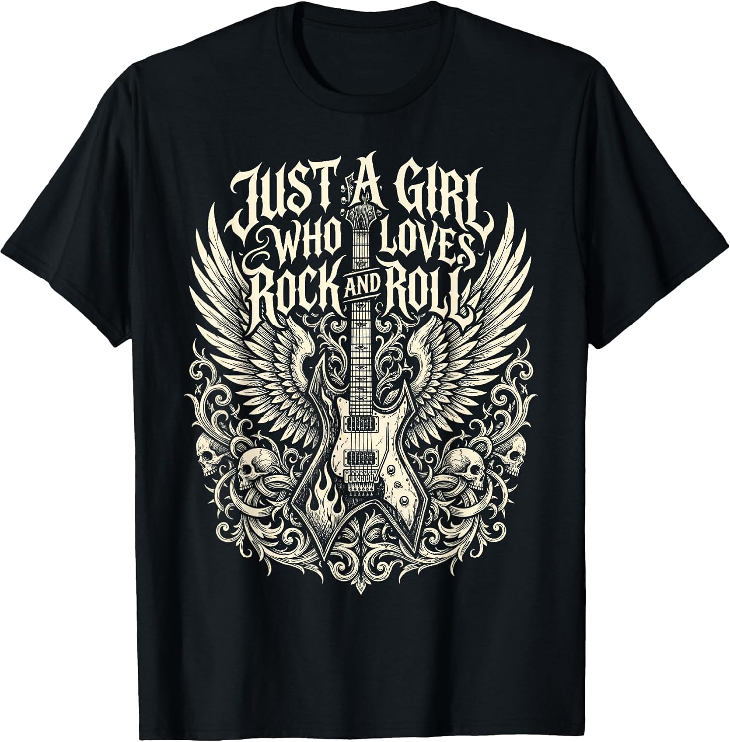 Rock Band Just a Girl Who Loves Rock and Roll Guitar T-Shirt