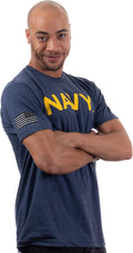 Navy Chest Print & U.S. Military Sleeve Flag Shirt - Naval Veteran Sailor T-Shirt for Men