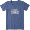 Women's Crusher Tee Shirt, Short Sleeve Cotton Graphic T-Shirts, Watercolor Daisy Birds