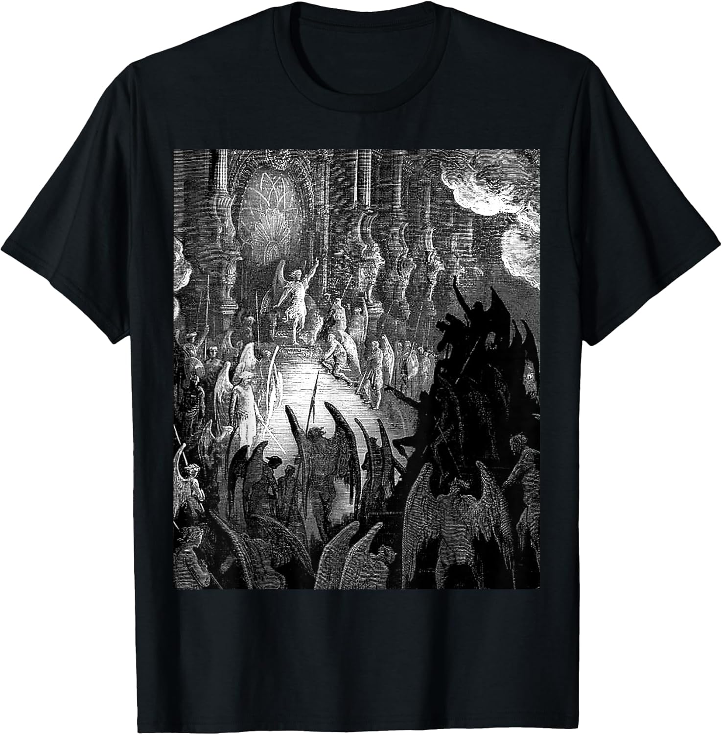 Satan in Council Gustave Dore Print T-Shirt, Small, Black