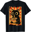 Minimalist Japanese Ramen Cat Dark Aesthetic Artwork T-Shirt