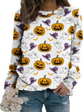 Womens Halloween Pumpkin Sweatshirt Long Sleeve Crewneck Pullover Fall Graphic Top Festive Casual Holiday Wear