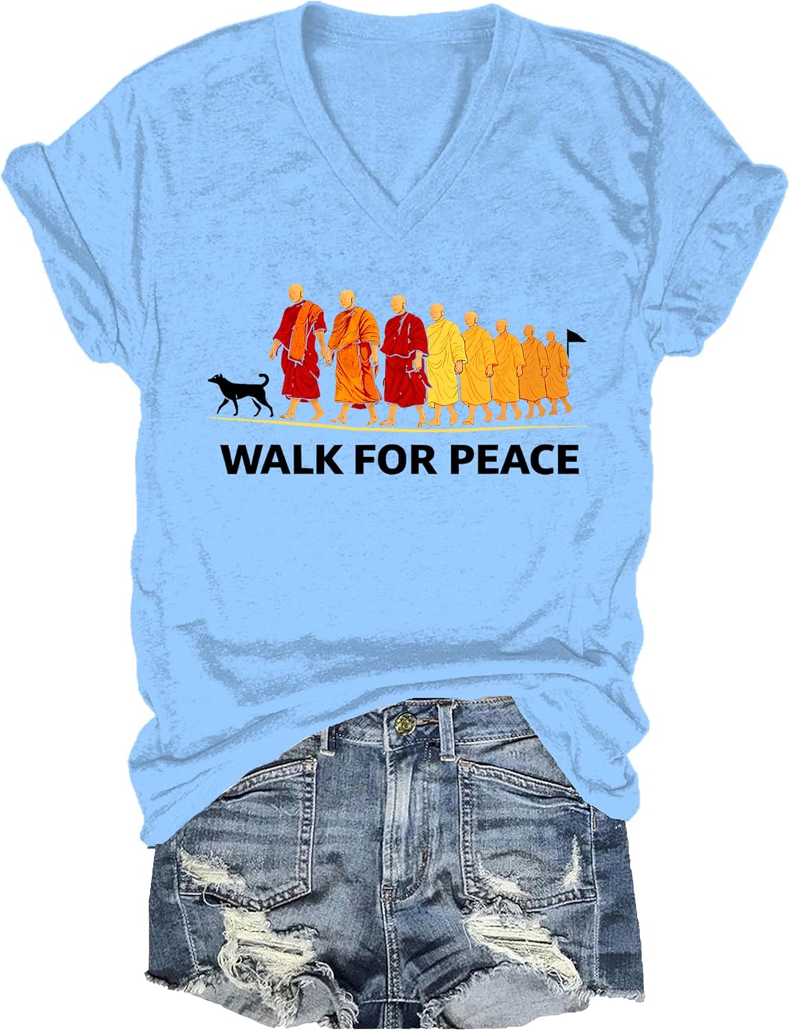 Walk for Peace Shirt Walk for Peace Monks T Shirt Walking Monks Minimalist T-Shirt Graphic Tees for Women Men