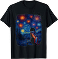 Cat Starry Night Van Gogh 4th of July Patriotic Cat Lover T-Shirt
