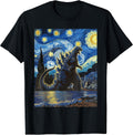 Vintage Japanese Monster Kaiju in Van Gogh Starry Night Art T-Shirt