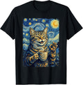 Funny Van Gogh Starry Night Cat Cat Dad Mom Pet Lovers T-Shirt