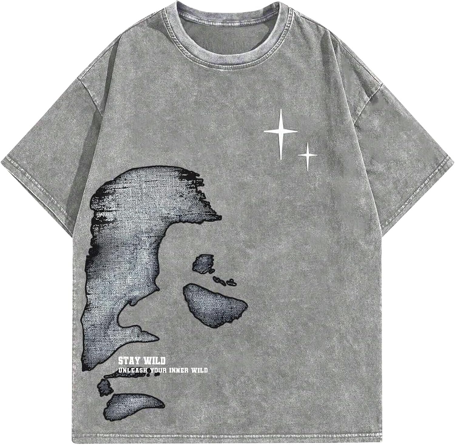 Men's Letter Graphic T Shirts Oversized Drop Shoulder Short Sleeve Vintage Streetwear Crew Neck Casual Tee Top