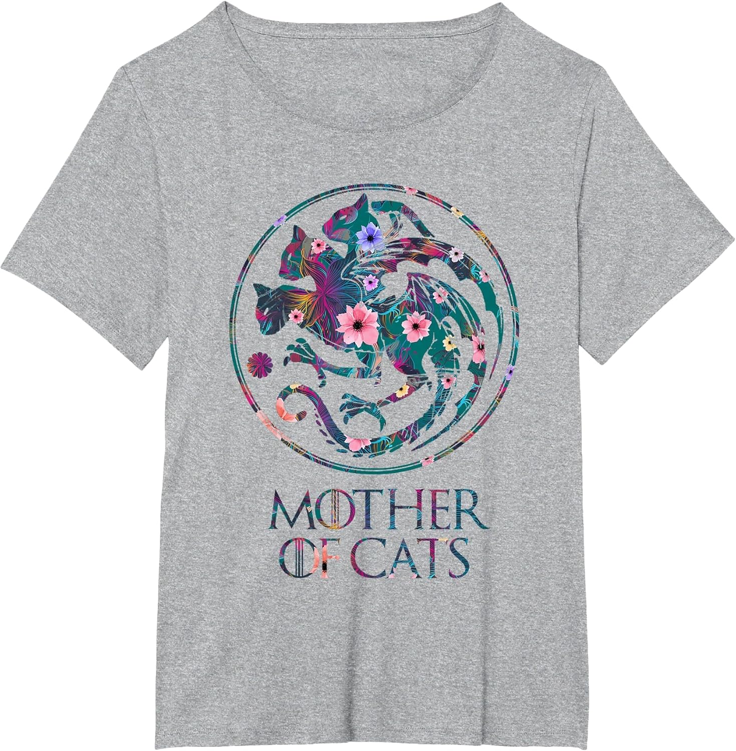 Mother of Cats Shirt with Floral Art - Cat Lovers T-Shirt