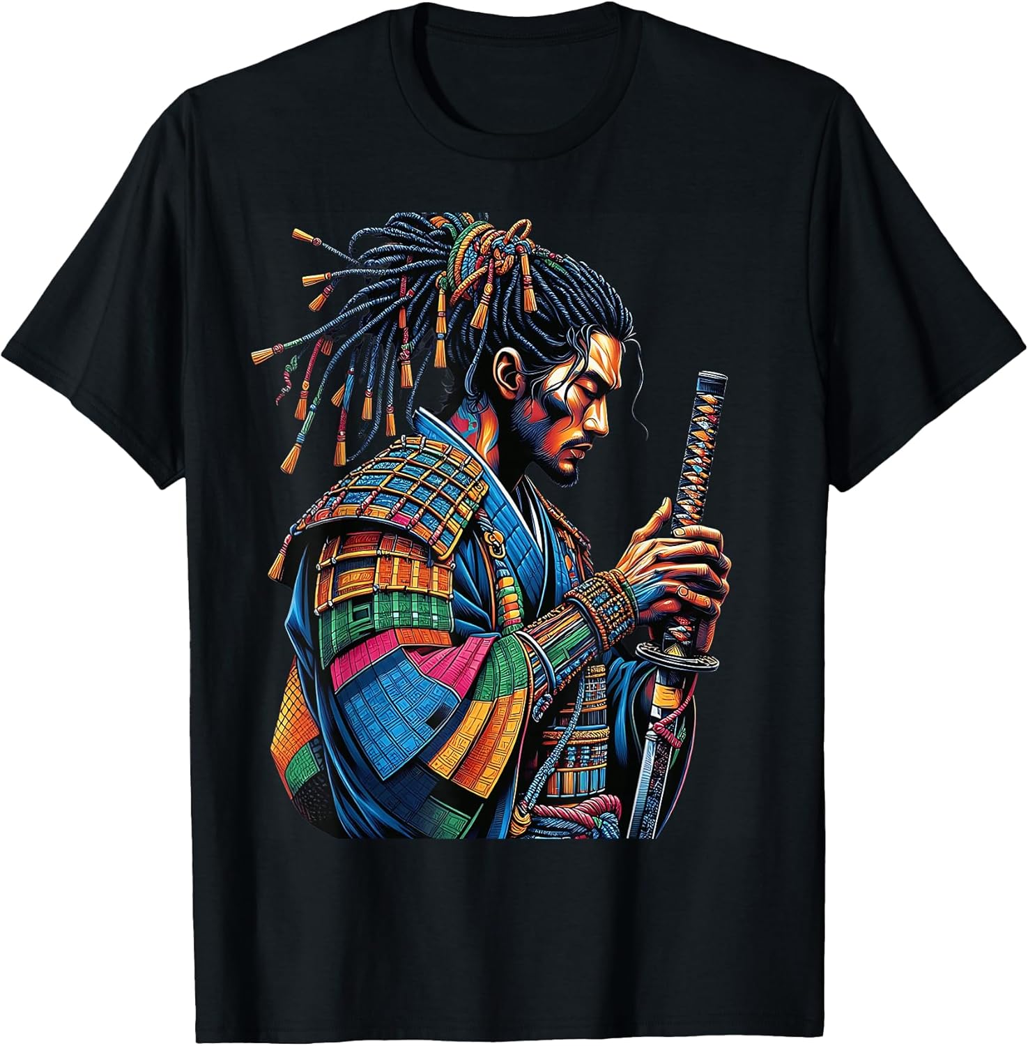 Afro American Samurai Warrior Japanese Style Bushido Art T-Shirt