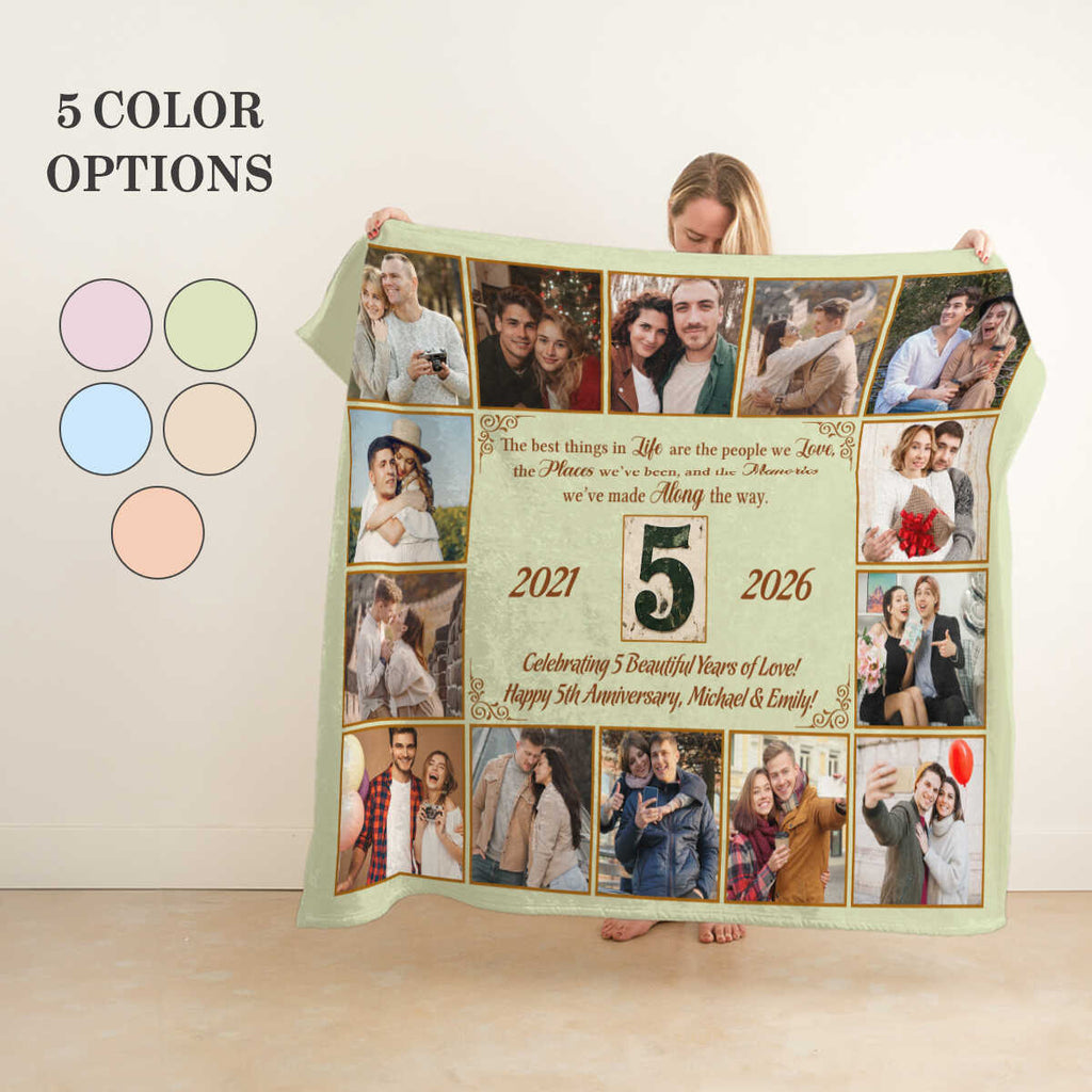 5th Anniversary Photo Blanket, Personalized Anniversary Gift, 5 Years of Marriage Couple Blanket, Custom Wedding Anniversary Keepsake