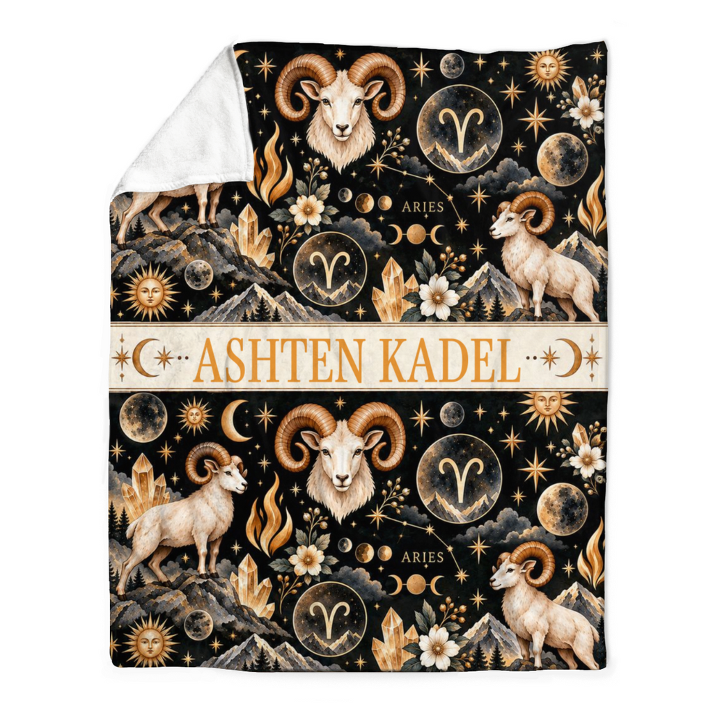 Personalized Aries Zodiac Blanket, Aries Baby Blanket, Custom Zodiac Baby Gift, Aries Gift for Baby, Nursery Blanket