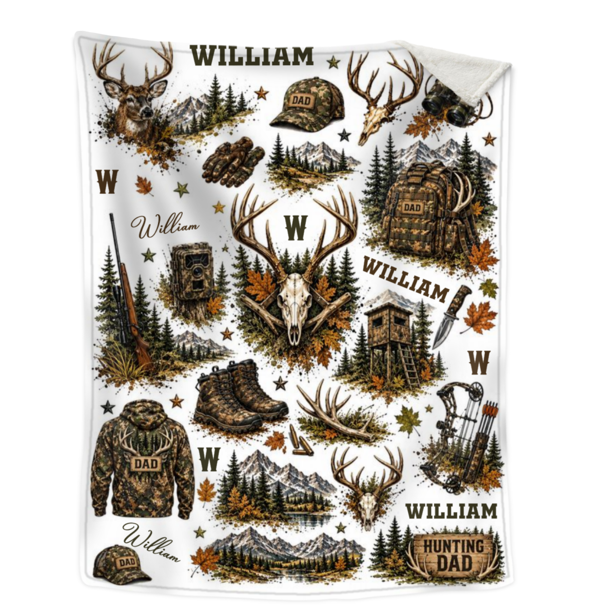Personalized Hunting Dad Blanket, Custom Camo Deer Hunting Throw, Hunter Dad Gift, Outdoor Cabin Decor, Father’s Day Blanket, Dad Christmas Gift