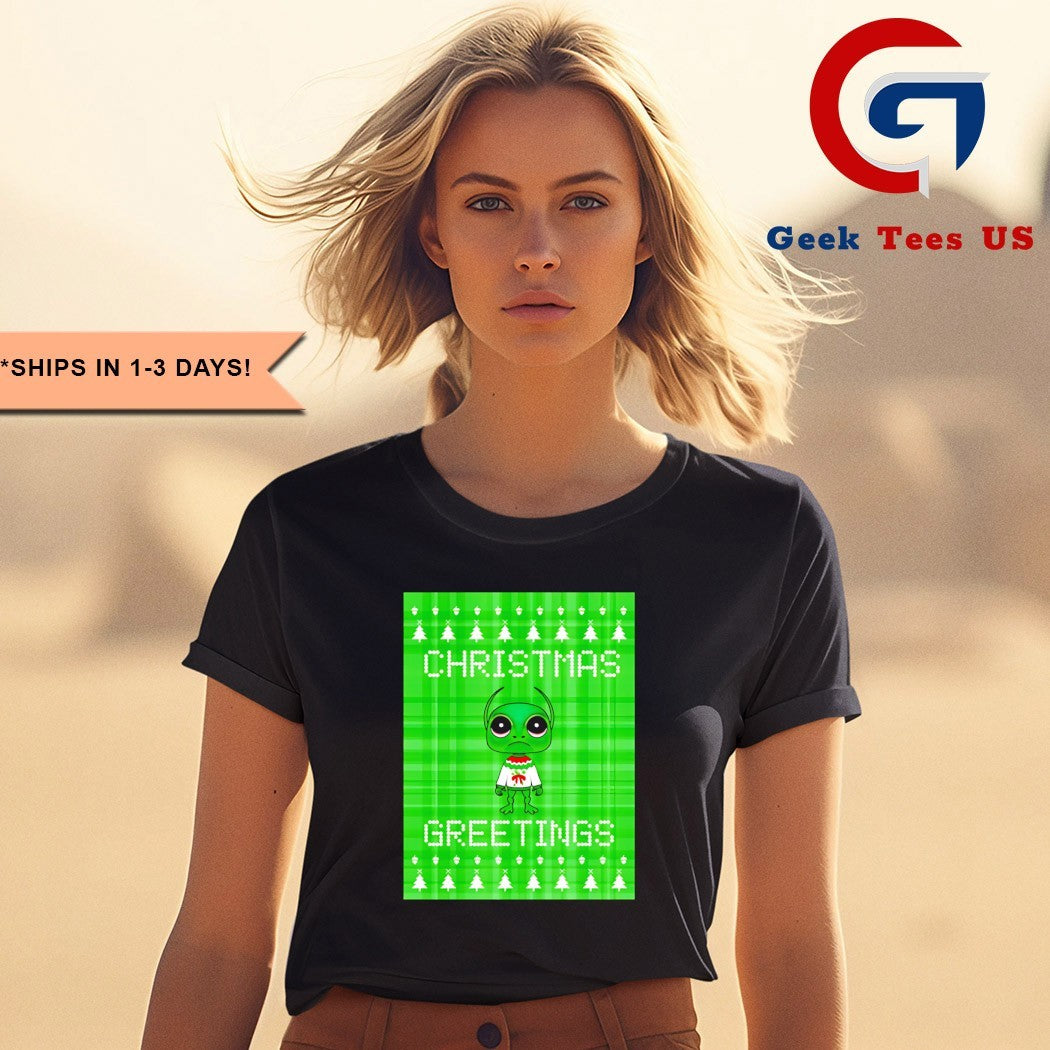 Alien Sci Fi ugly Christmas Greetings shirt