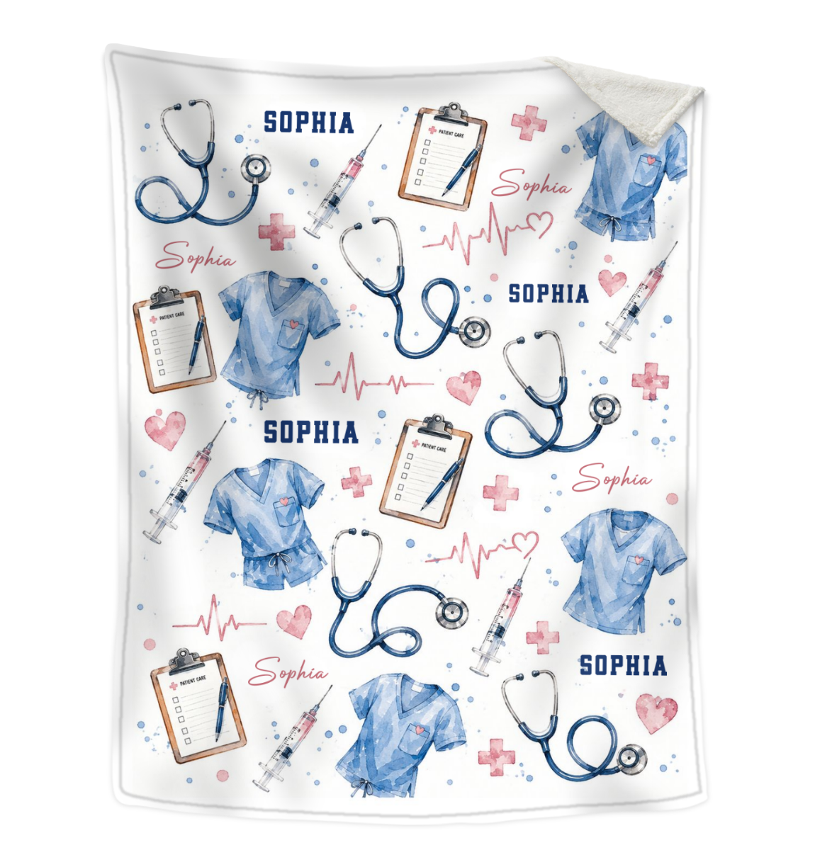 Personalized Nurse Blanket, Custom Nursing Gift, Watercolor Nurse Scrubs Stethoscope Throw, Nurse Graduation Gift, RN LPN Gift